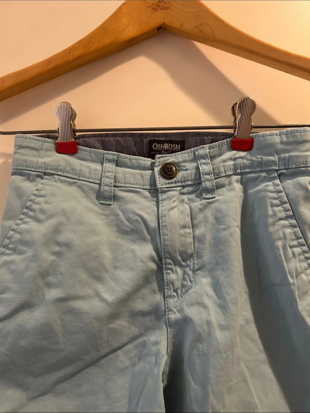 OshKosh B'gosh kid’s Sky Blue ZipUp Chino Shorts inner elastic pockets size 7